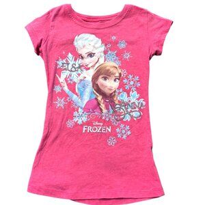 Disney Frozen girl's hot pink Elsa and Anna short sleeve T-Shirt sz XS